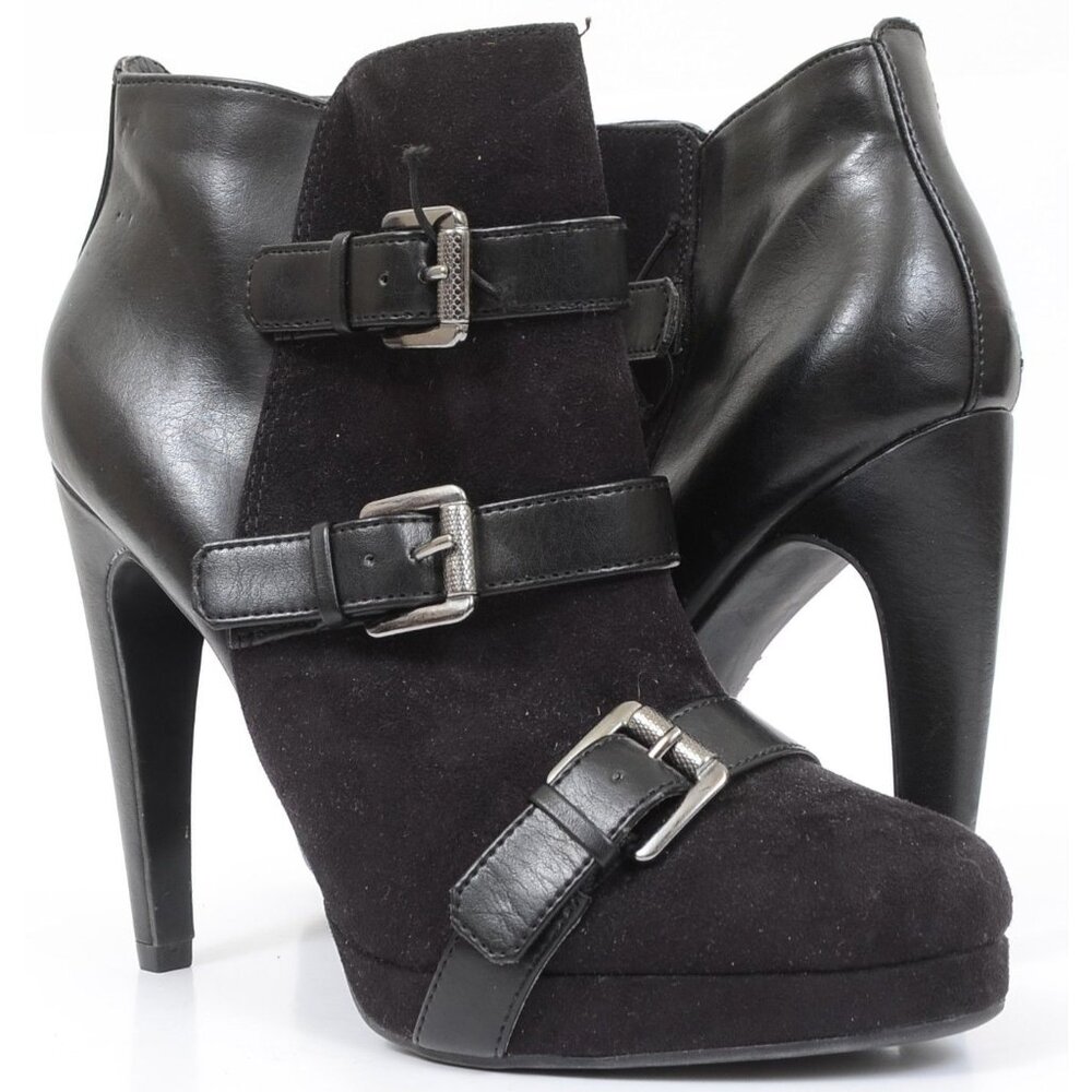 Sam & Libby Kaye Women's 7M Vegan Leather/Suede Moto Platform Bootie Buckles